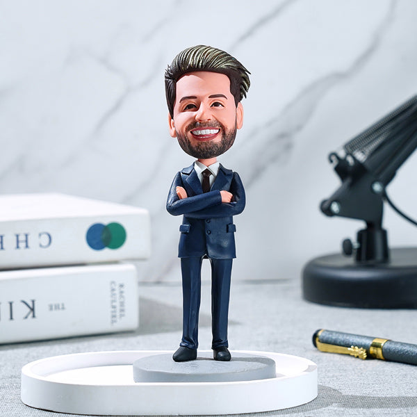 Businessman Custom Bobblehead Wearing Suit With Engraved Text Gift For Him